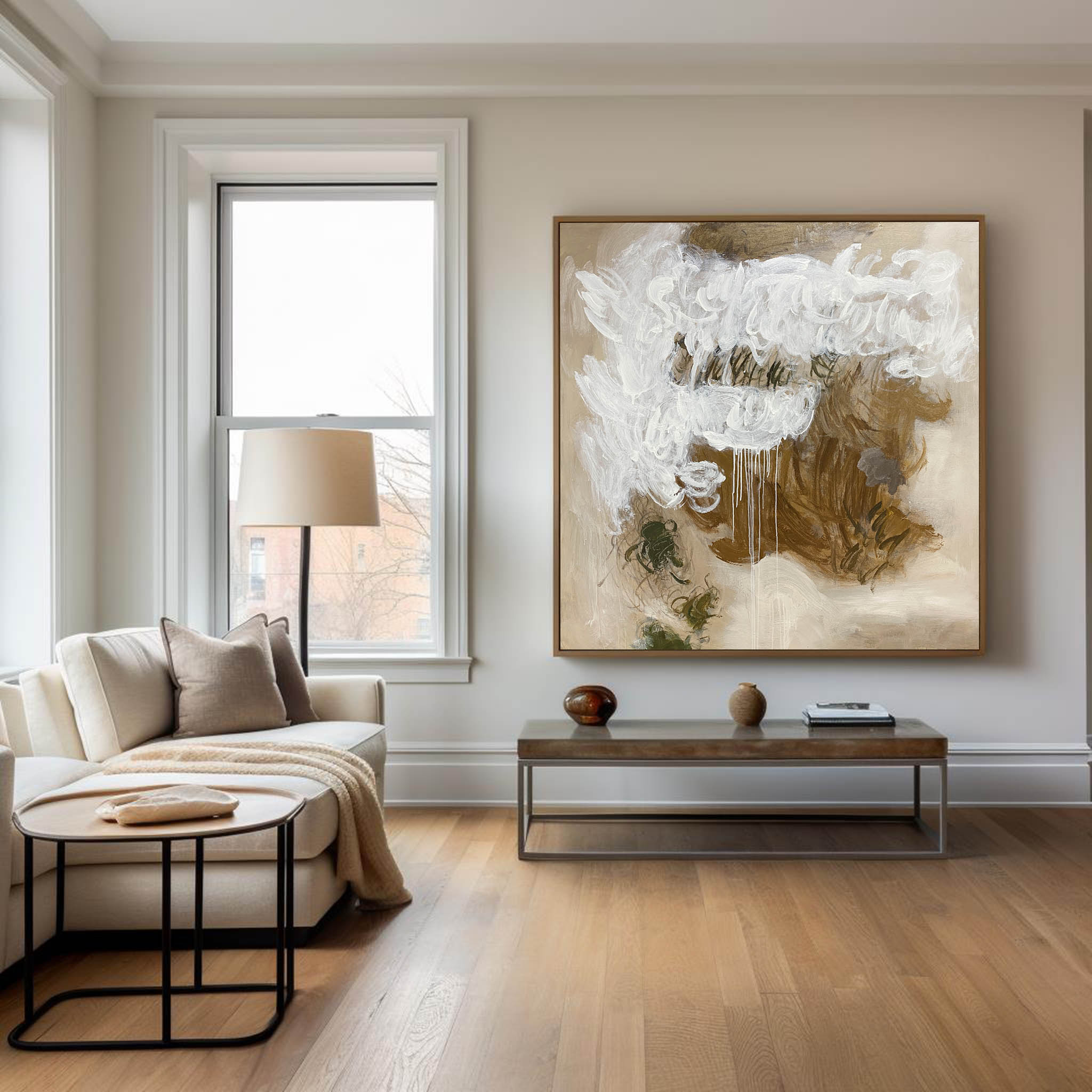 Earth‑Tone Dripping Effect Abstract Ready‑to‑Hang Wall Artwork