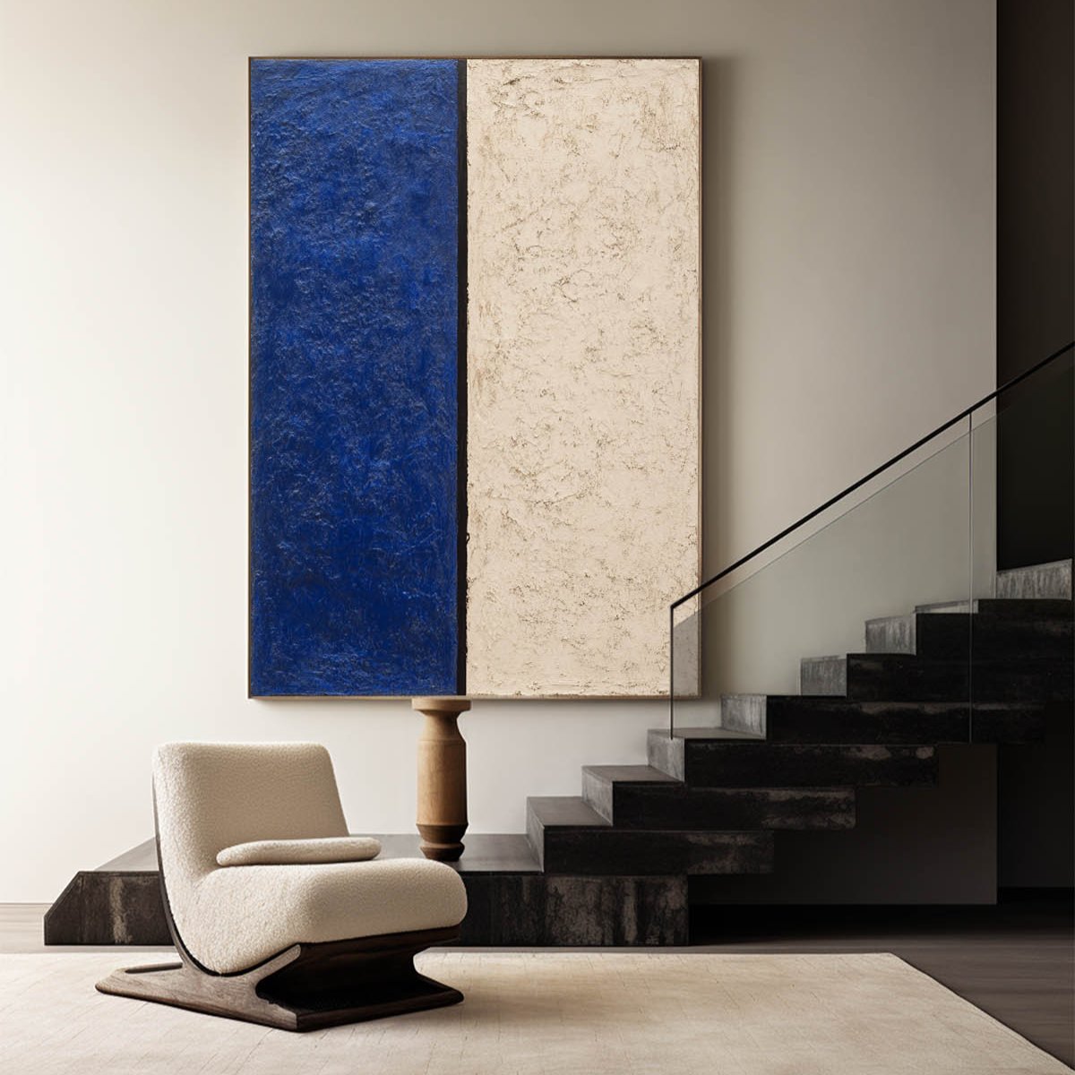 Modern Navy Blue and Beige Abstract Canvas Wall Art Set