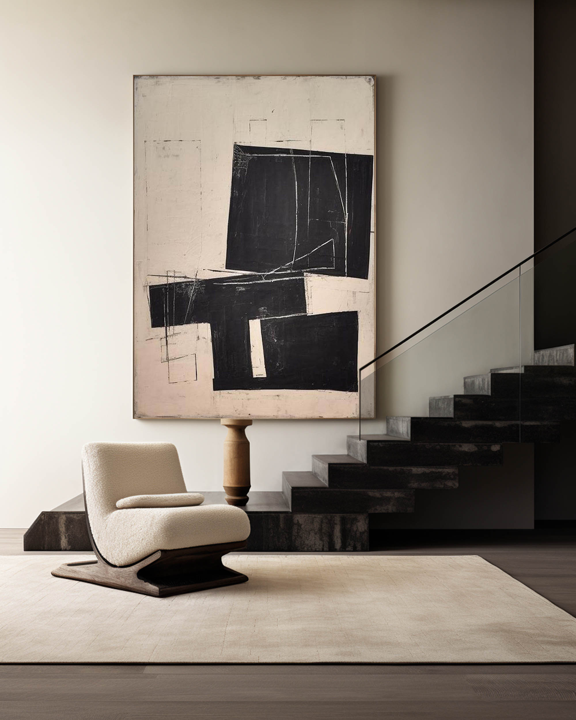 Black Beige Geometric Abstract Painting