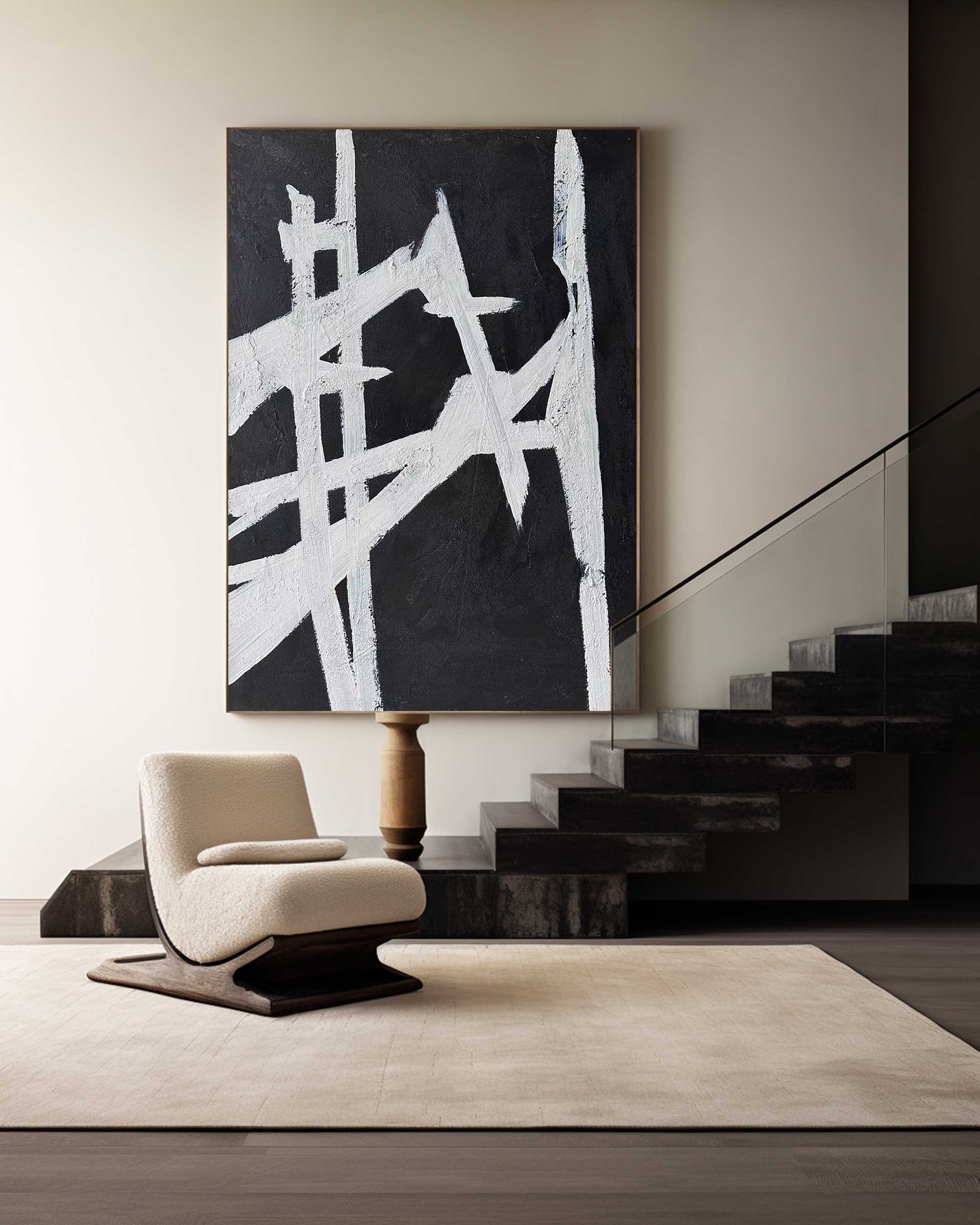 Black White Linear Abstract Painting