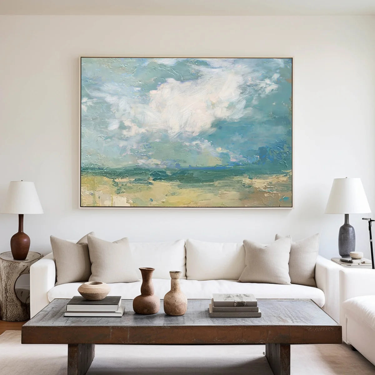 Serene Coastal Cloudscape Painting Horizontal