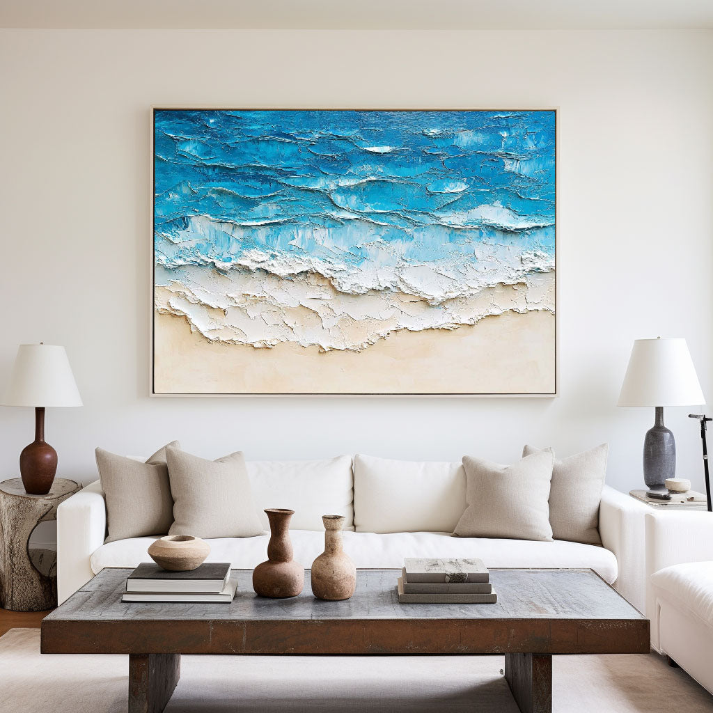 Turquoise Ocean Waves Coastal Painting