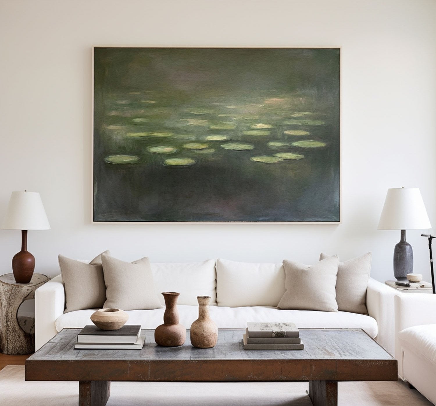 Wall Art Green Water Lilies Abstract Oil Texture Bedroom | Neutralighting