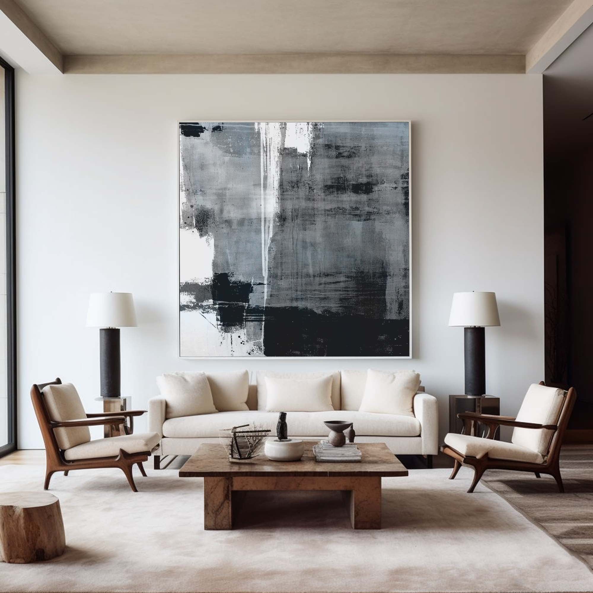 Blue Black White Abstract Painting