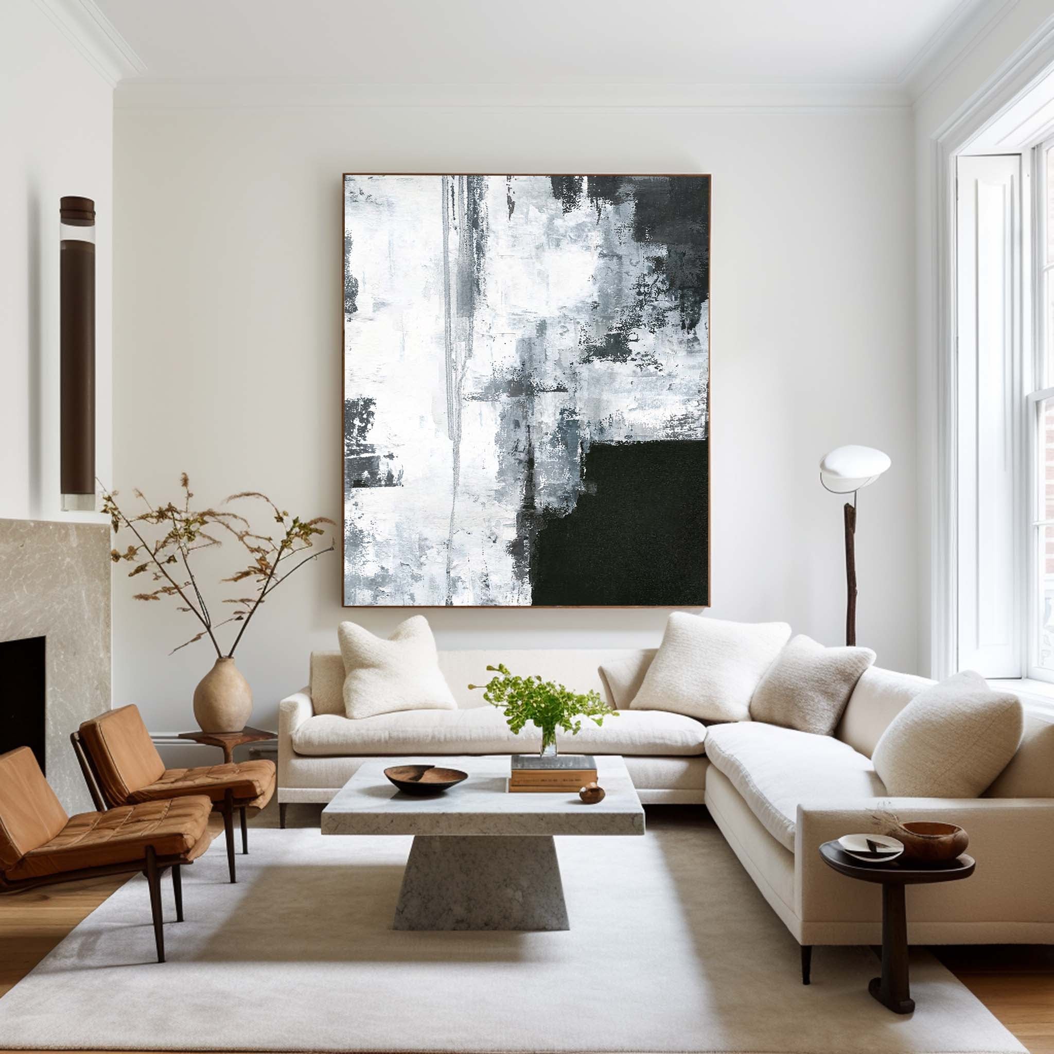 Black White Abstract Textured Painting