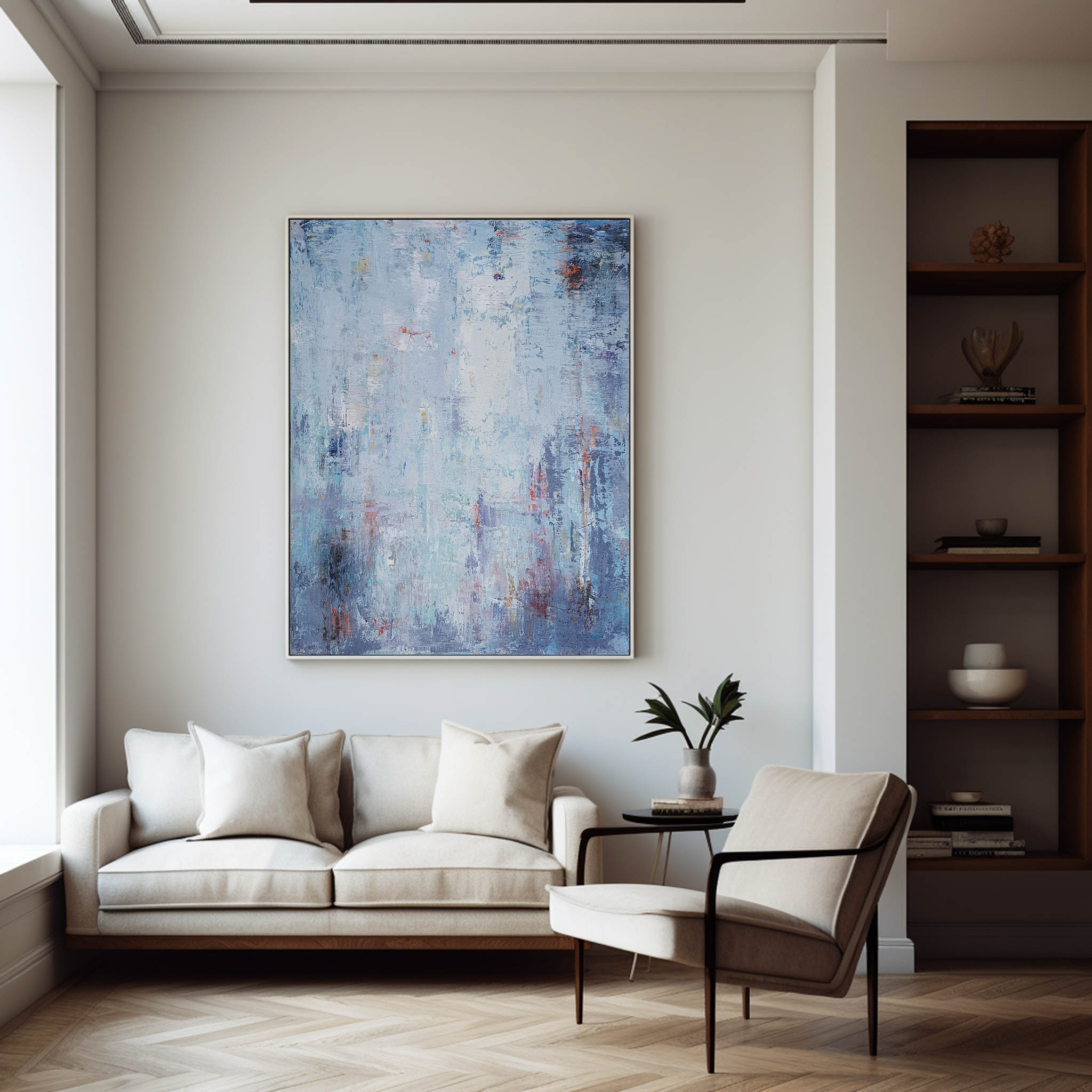 Blue‑White‑Red Vertical Abstract  Rough Distressed‑Layer Texture Artwork