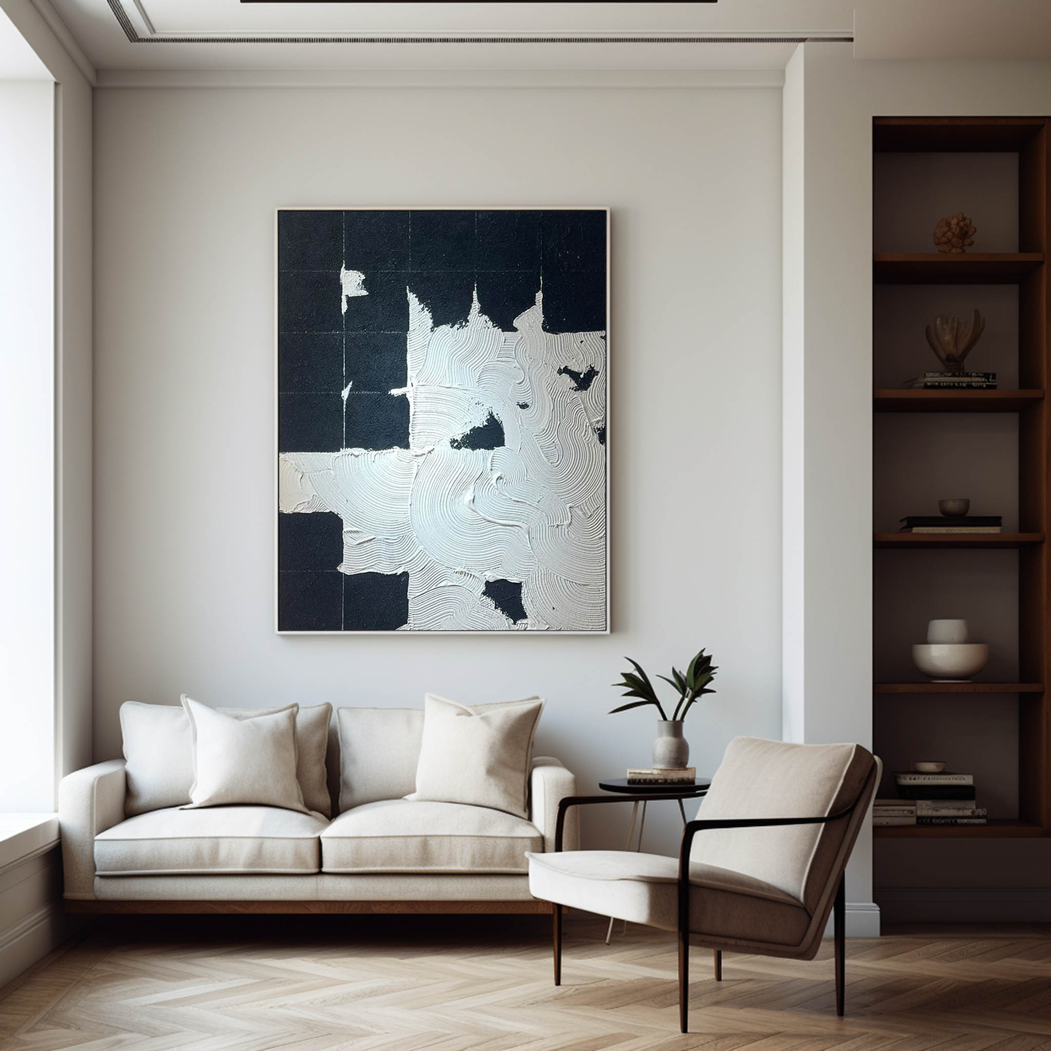 Black White Minimalist Painting