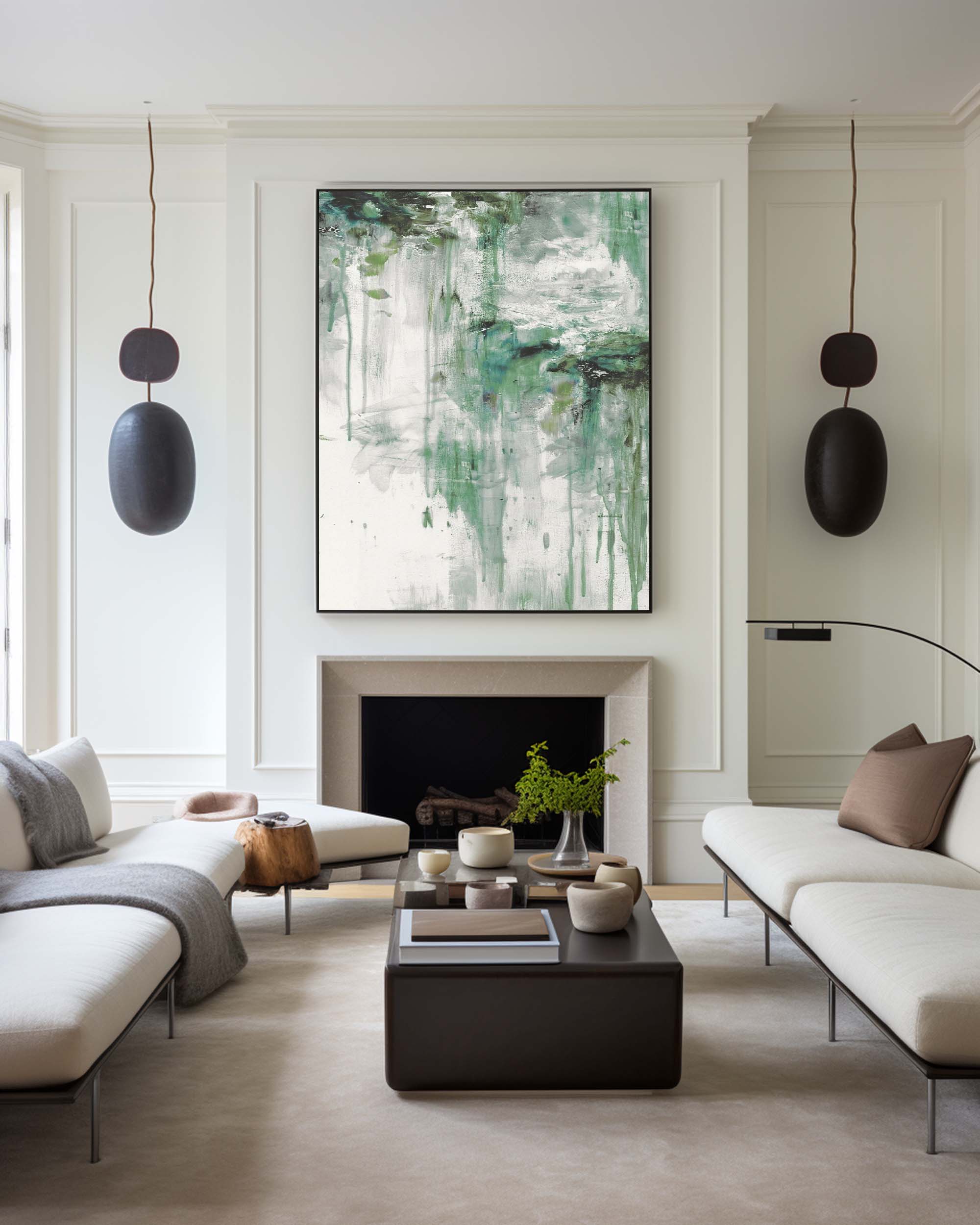 Vertical Fresh Green Dripping Texture  Wall Art