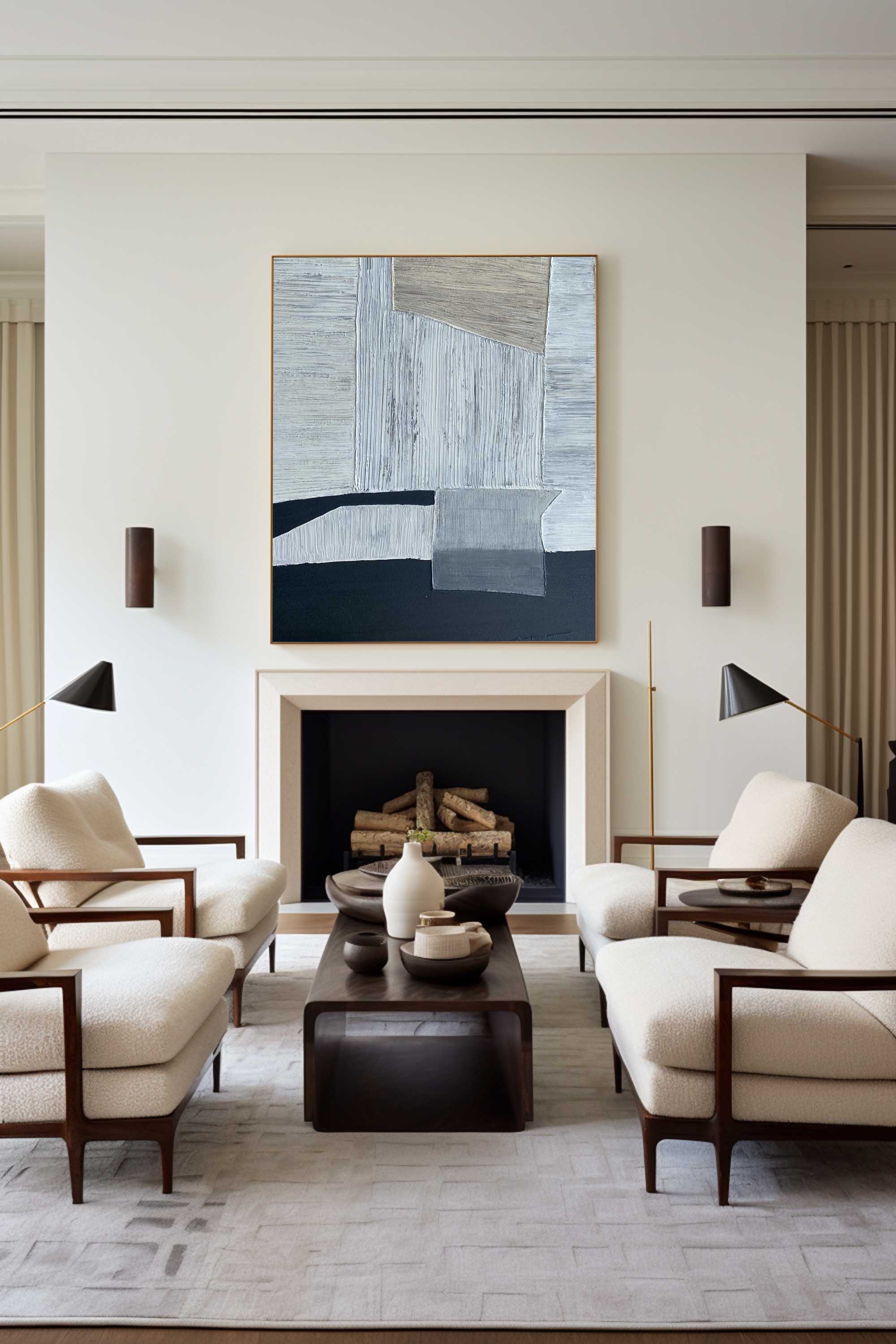 Layered Geometric Abstract Hand‑Painted Brush‑Stroke Textured Artwork
