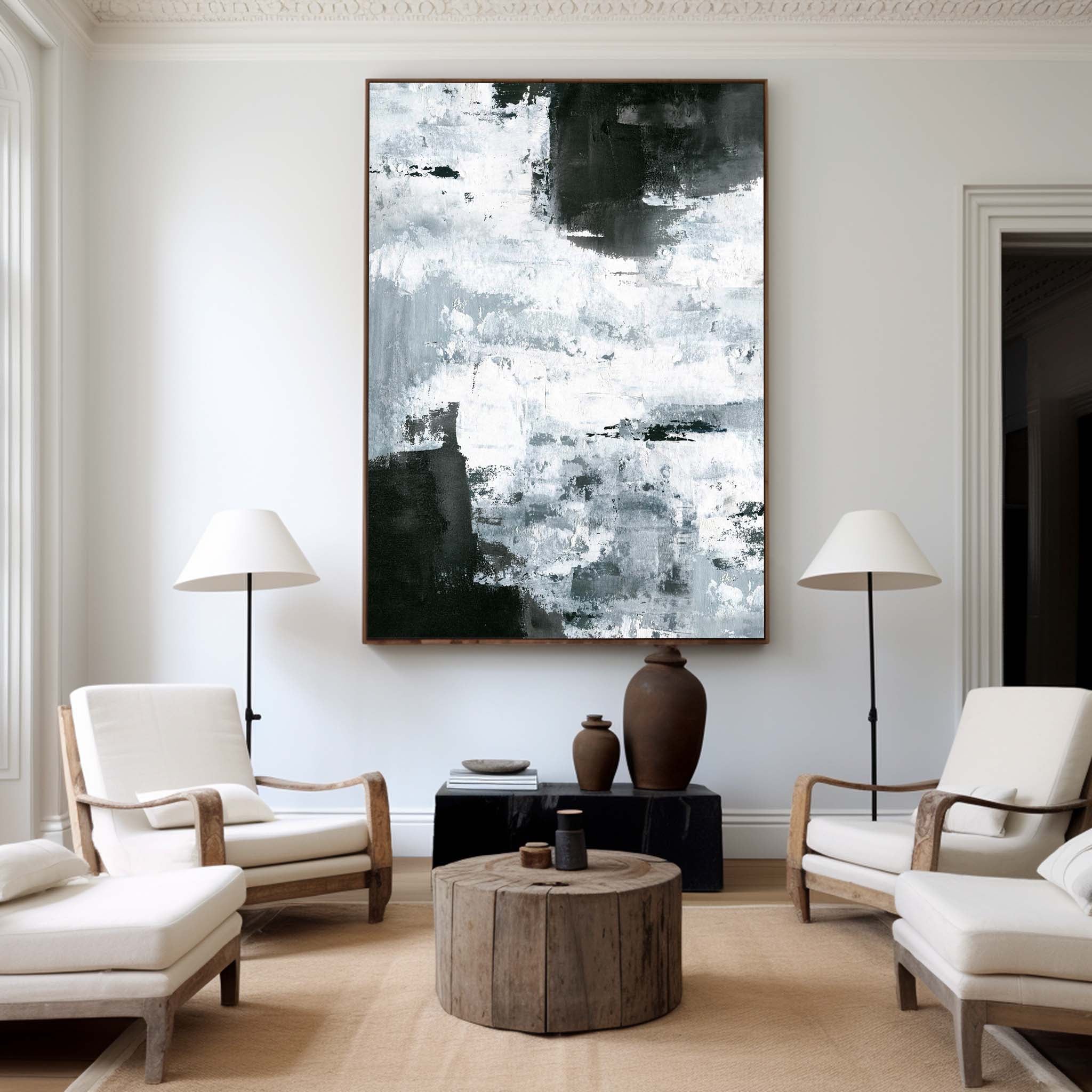 Abstract Black And White Oil Painting ABAV09 - Neutralighting