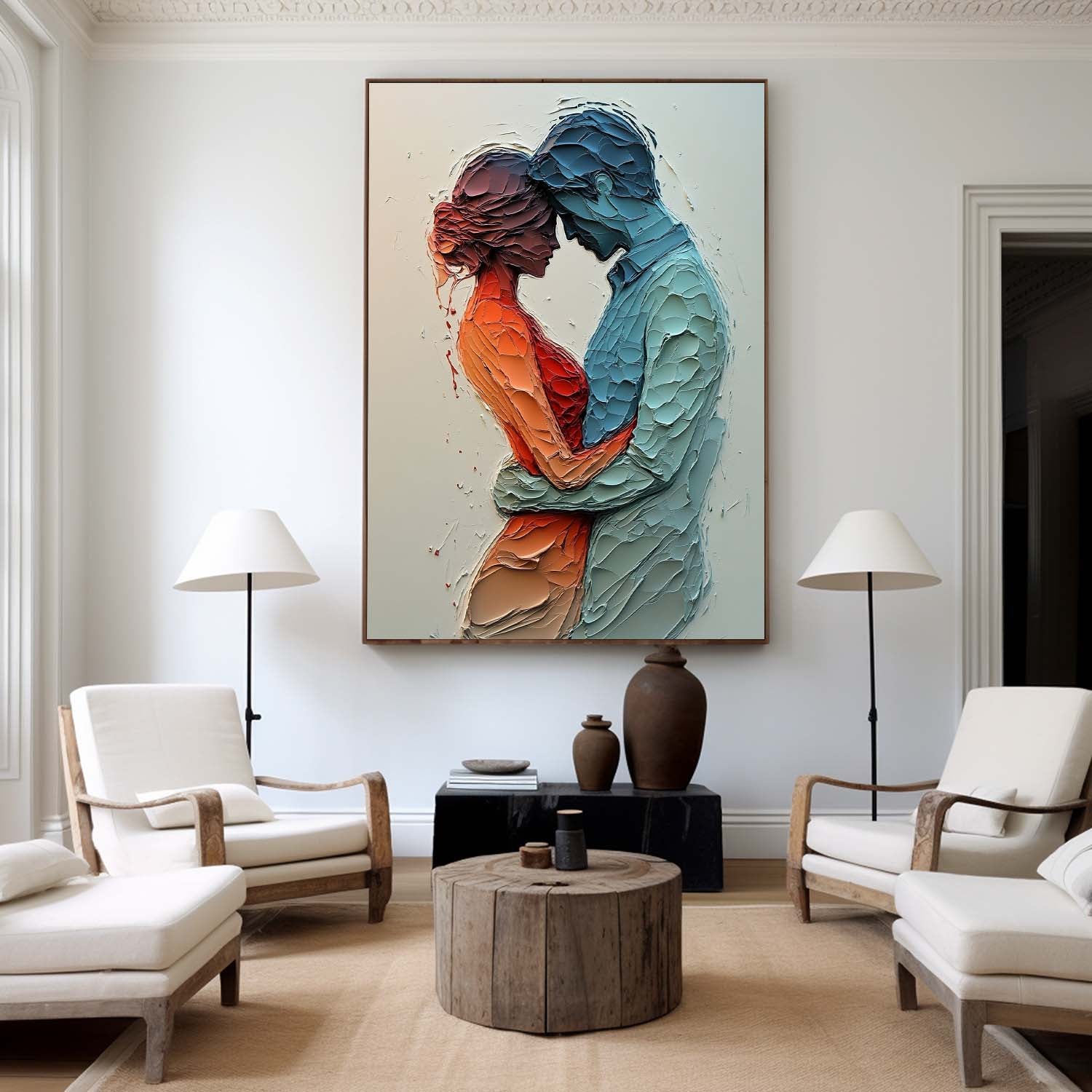 Zora Embracing Couple Textured Canvas Art