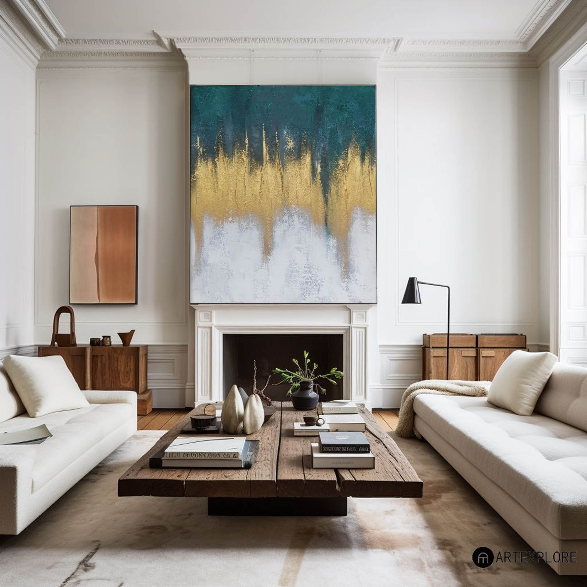 Abstract Blue And Gold Painting ABAV157 - Neutralighting
