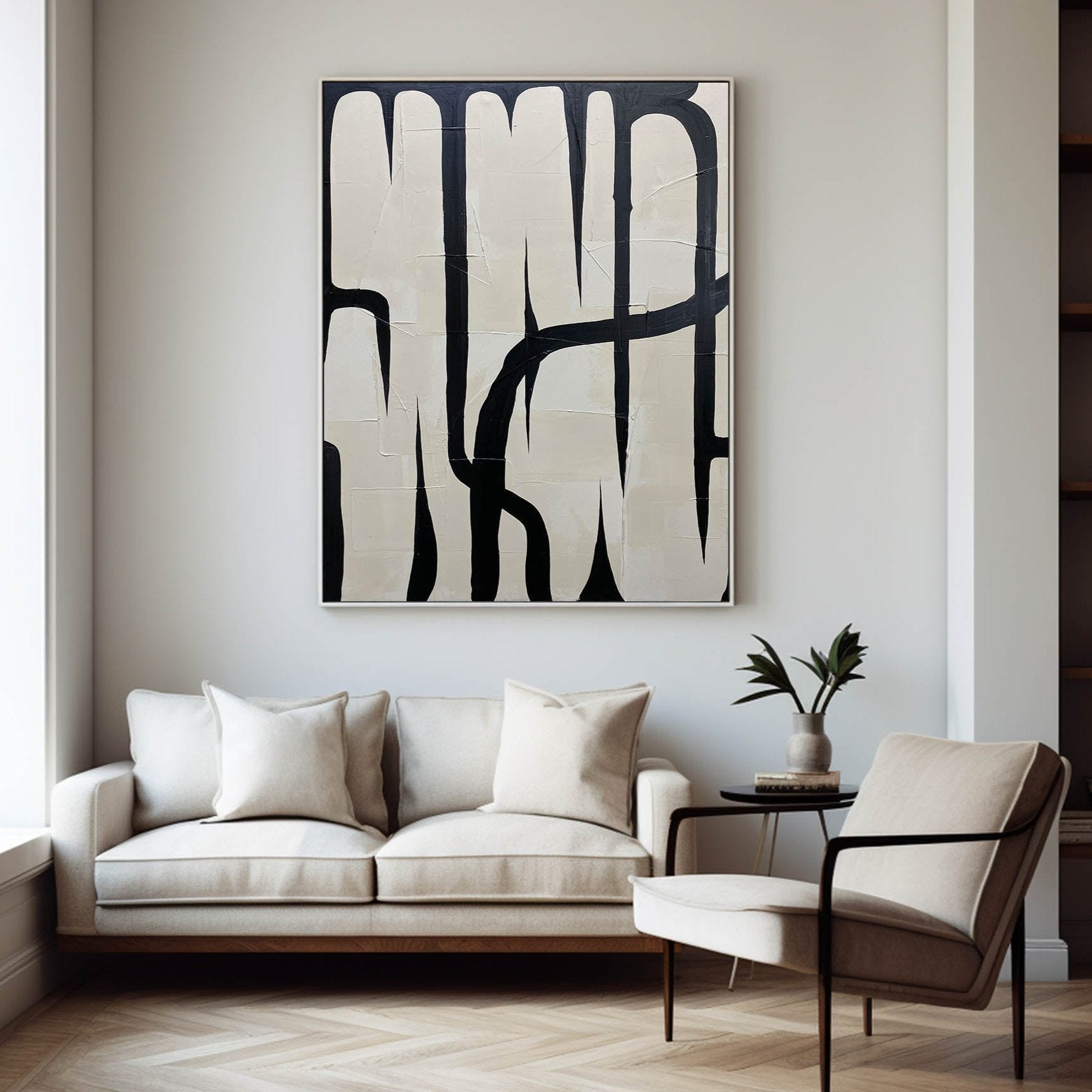 Black And White Abstract Painting ABAV273 - Neutralighting