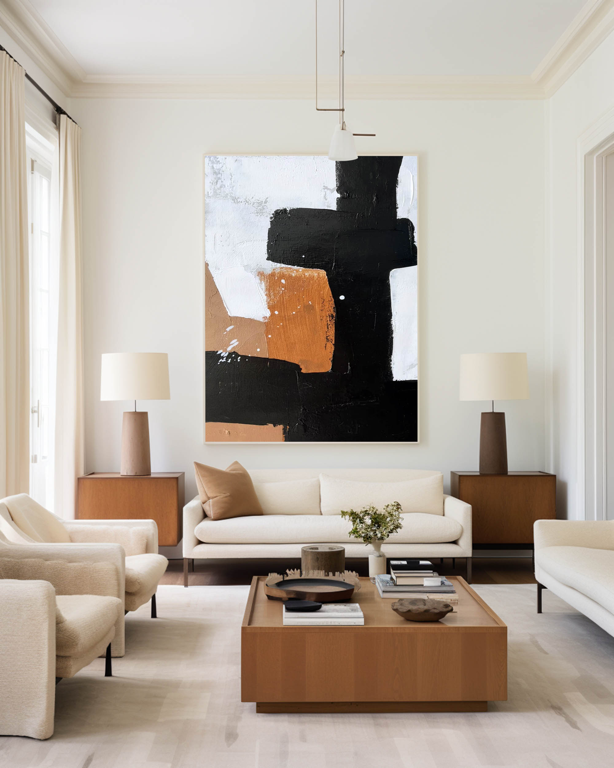 Block Geometric Minimal Abstract Unstretched Linen Canvas Wall Art
