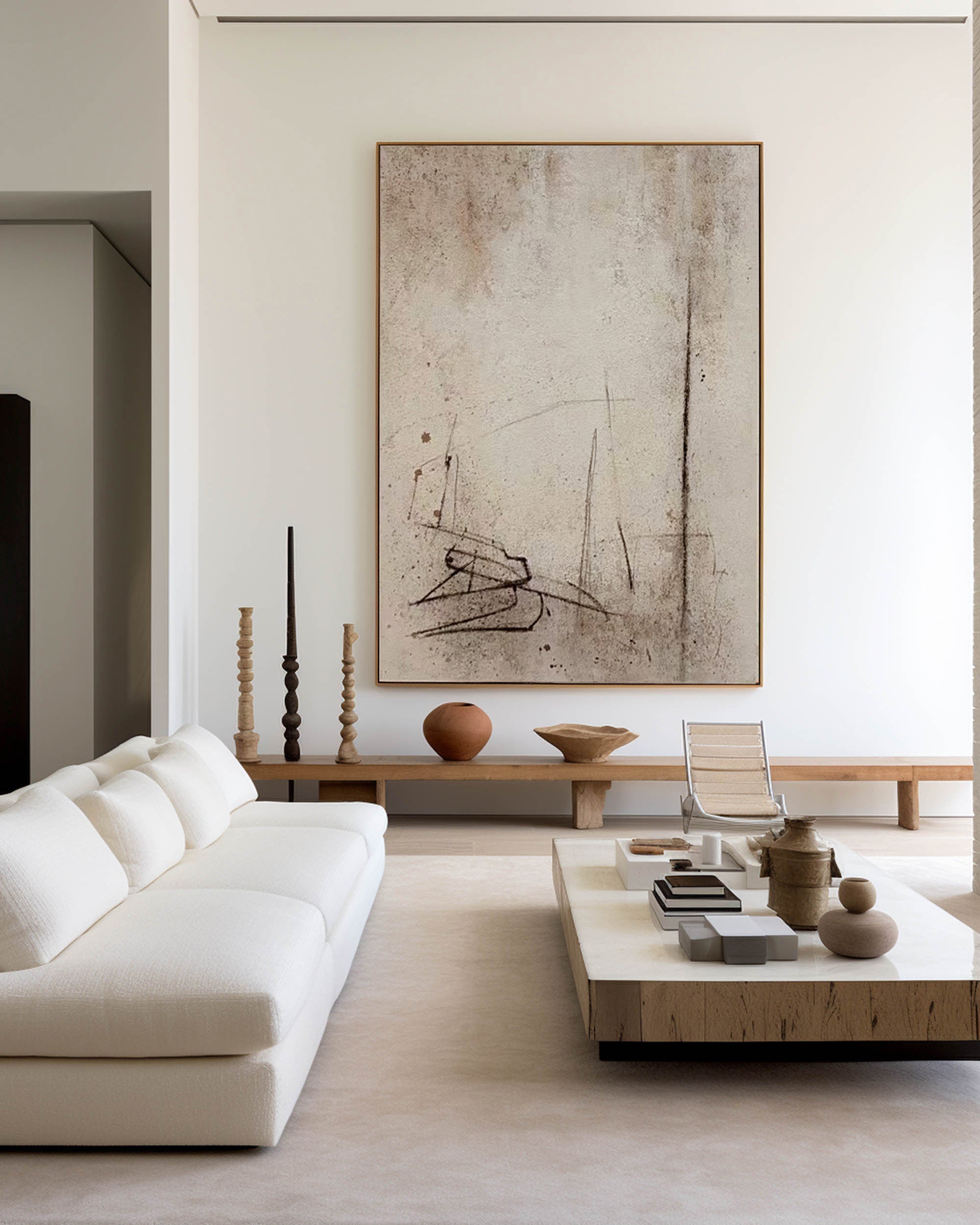 Vintage Neutral Sketch Abstract Textured Wall Art
