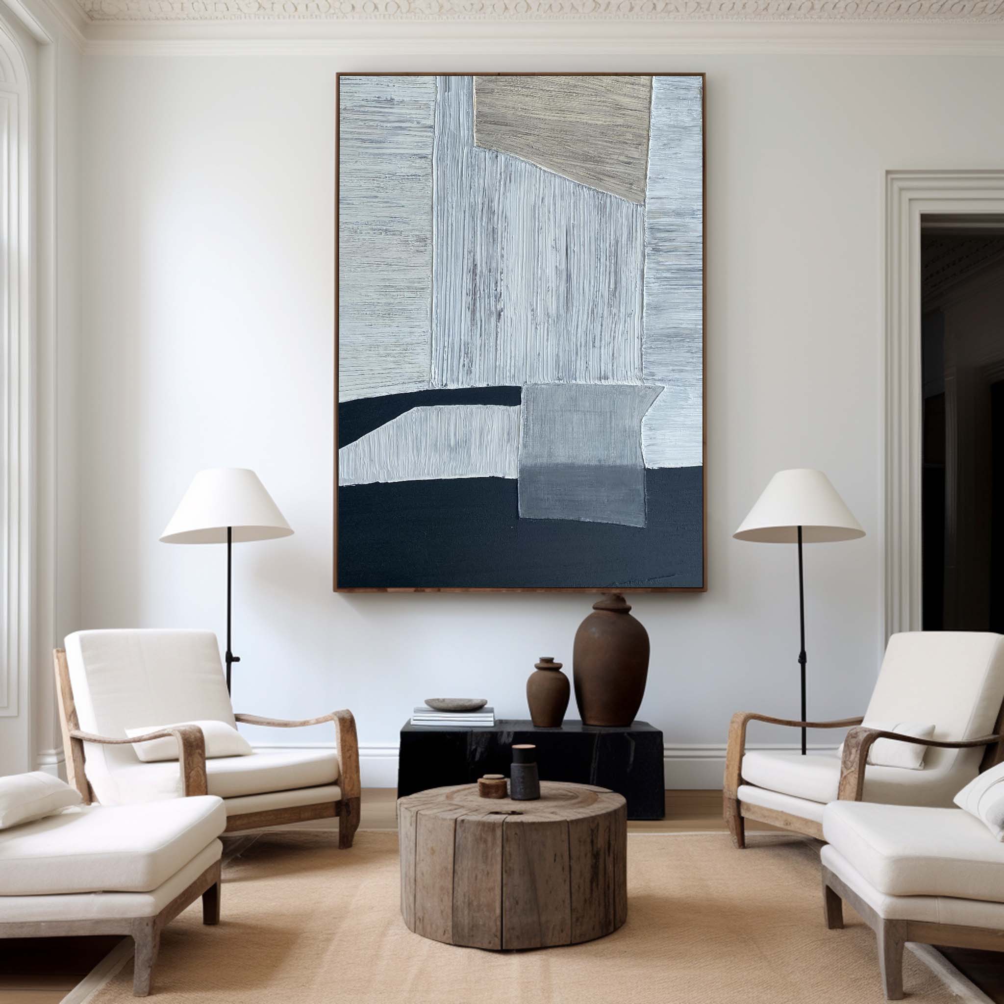 Layered Geometric Abstract Hand‑Painted Brush‑Stroke Textured Artwork