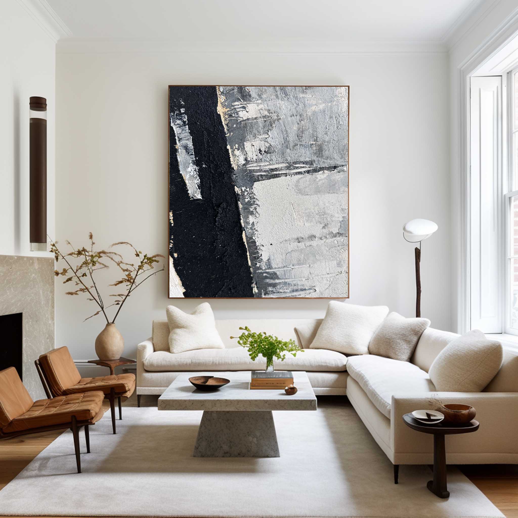 Abstract Black Gray Textured Oil Painting