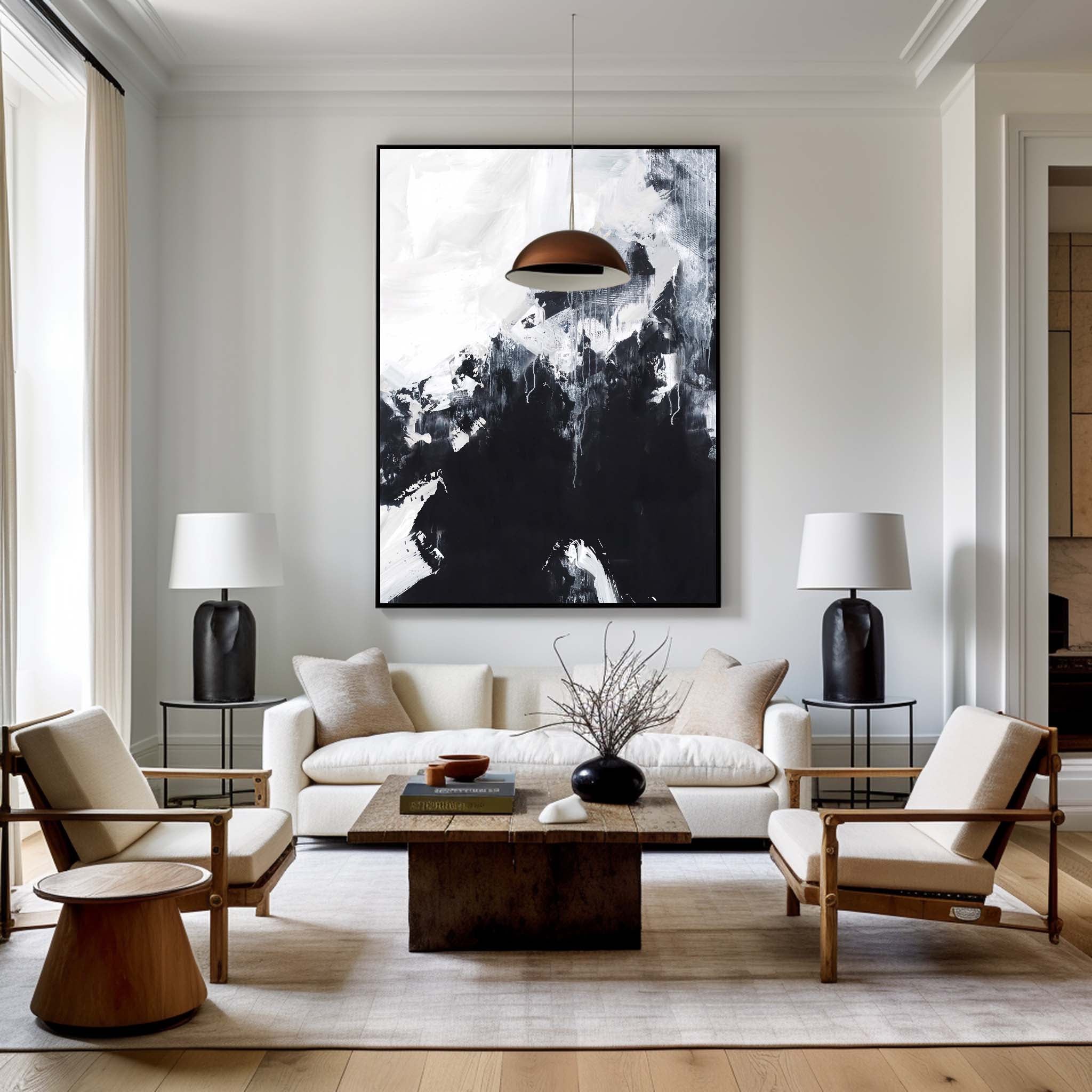 Black White Abstract Mountain Canvas Wall Art