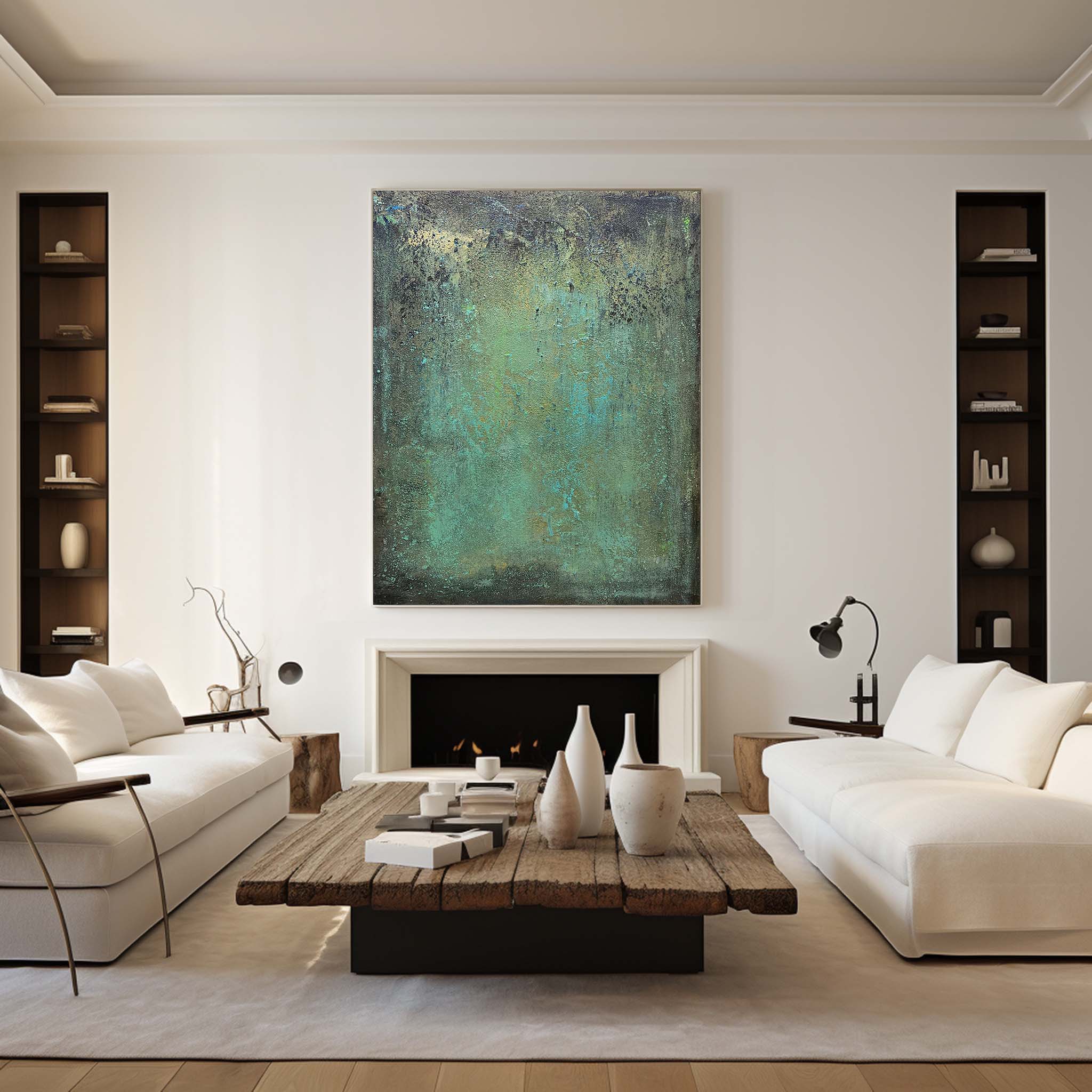 Teal Green Patina Abstract Textured Wall Art