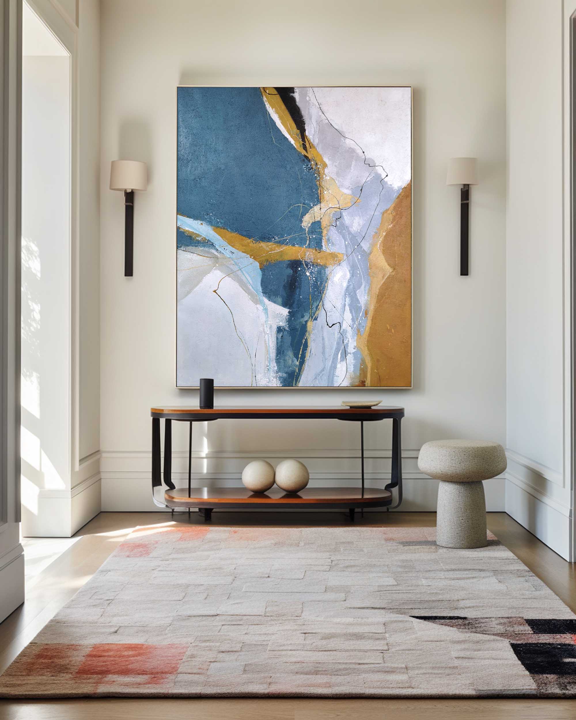 Luxury Color‑Block Abstract  Metallic Gold Vein Textured Artwork