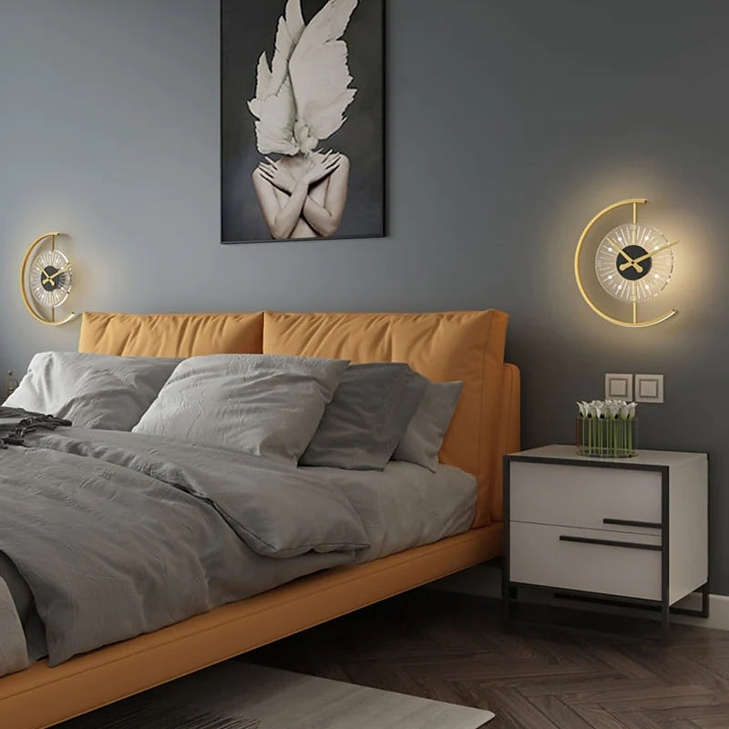 Arisha Modern Clock Metal/Acrylic LED Wall Lamp, Black/Gold - Neutralighting