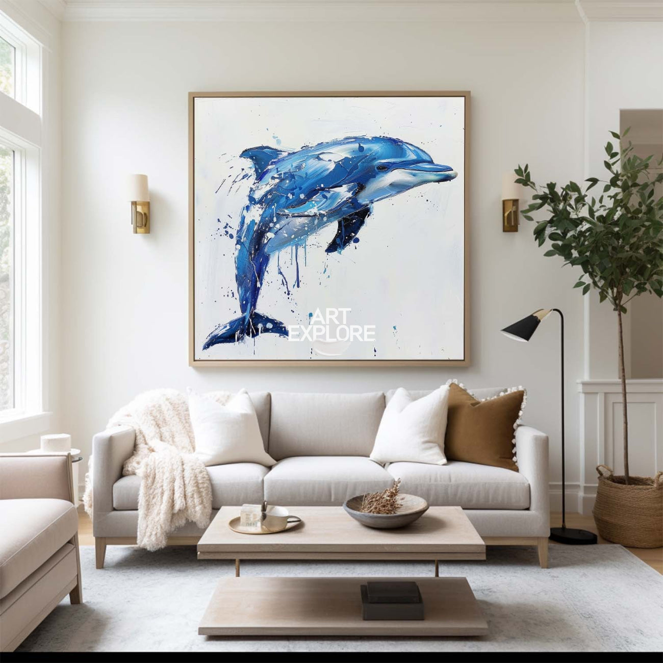 Blue Jumping Dolphin Canvas Wall Art
