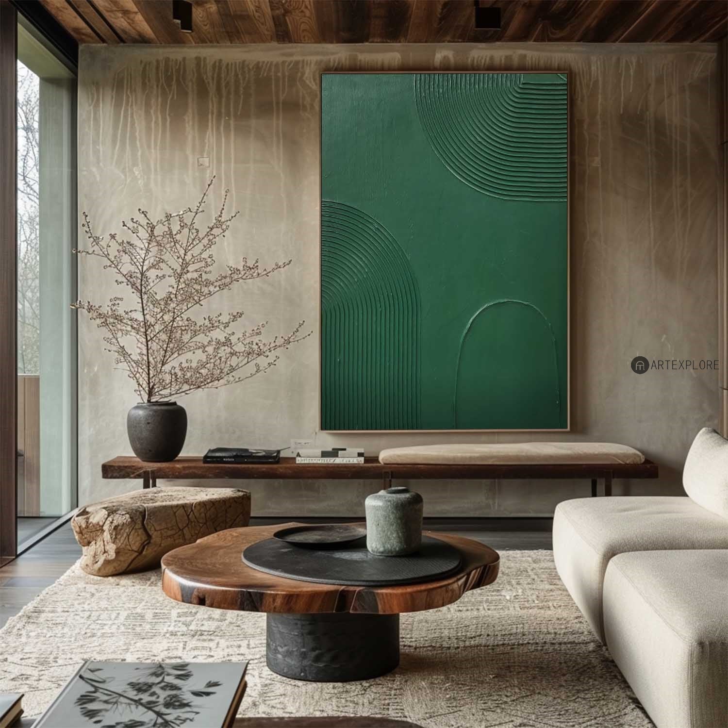 Forest Green Organic Contour Art