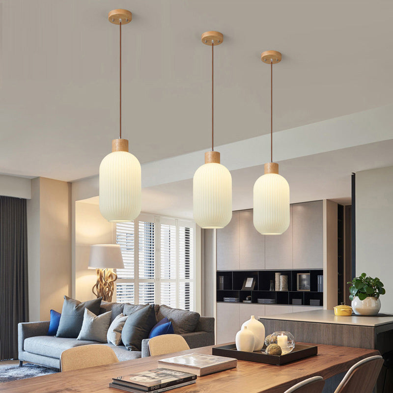 Muto Modern Wood/Glass Pendant Light, White - Neutralighting