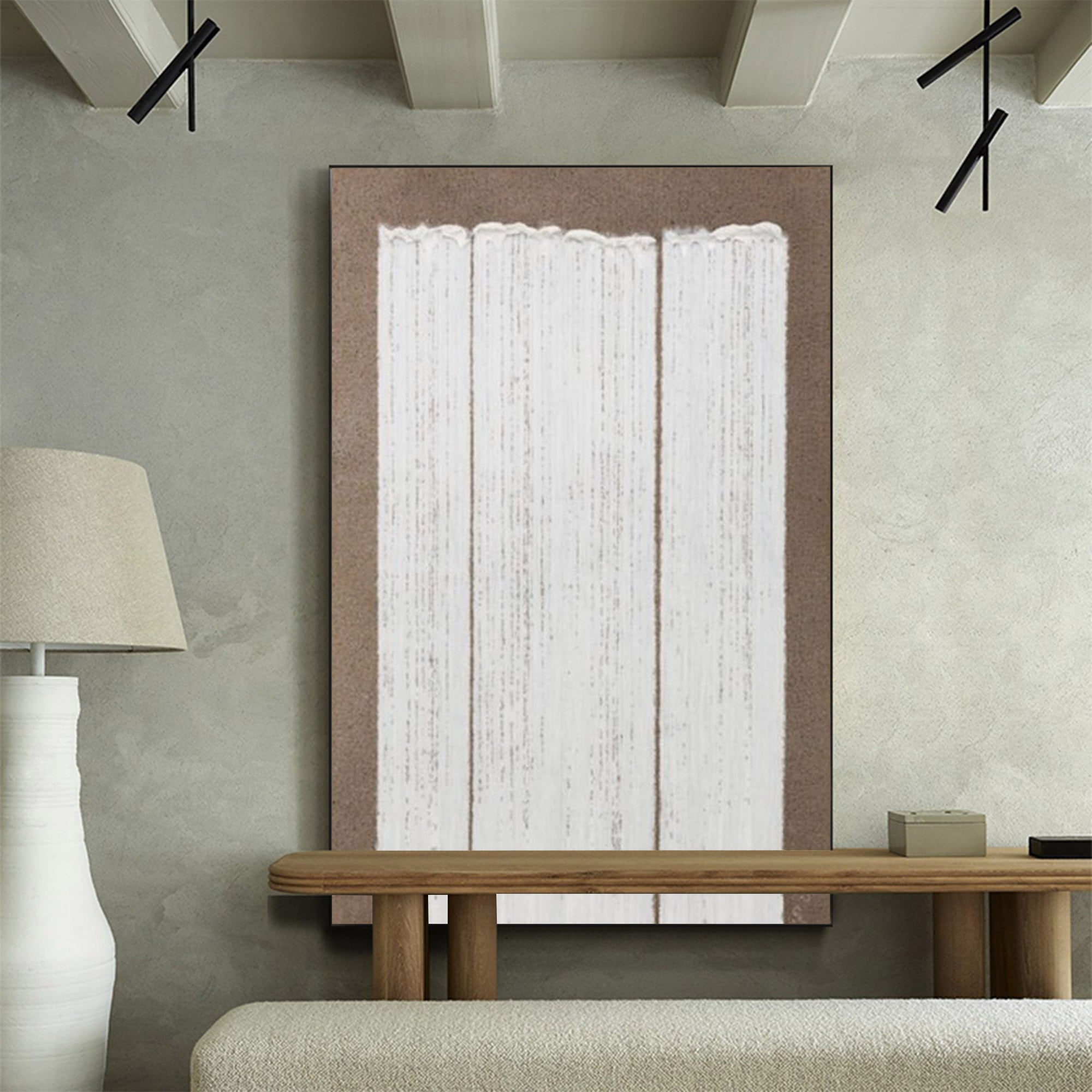 Tess Beige White Textured Canvas Print