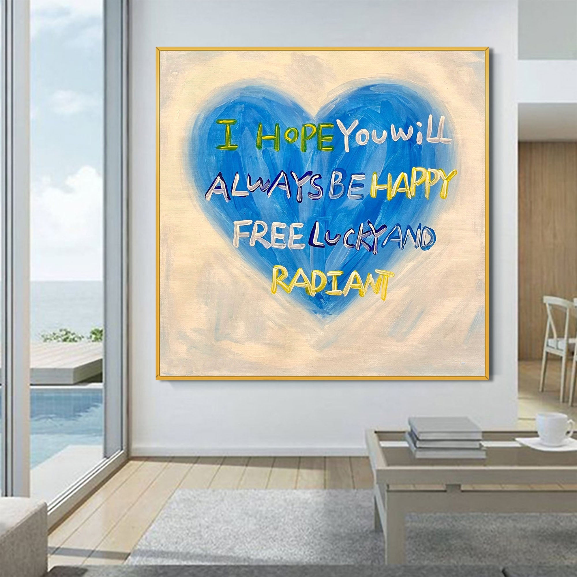 Wall Art Blue Heart Love Inspirational Quote