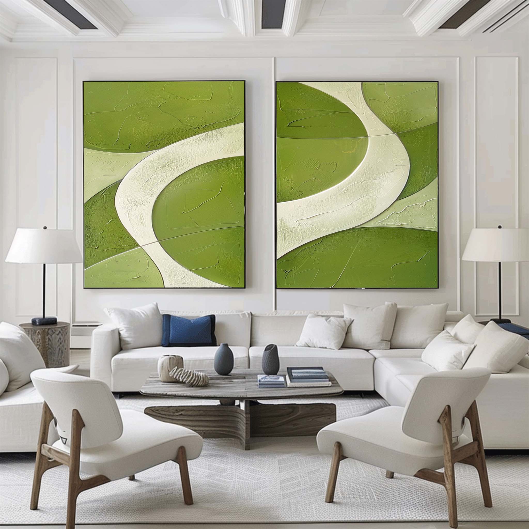 Green White Flowing Abstract Painting