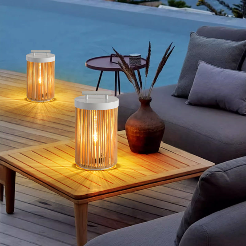 Ray Retro Metal/Rattan Floor Lamp, Hardwired/Solar/LED, Outdoor - Neutralighting
