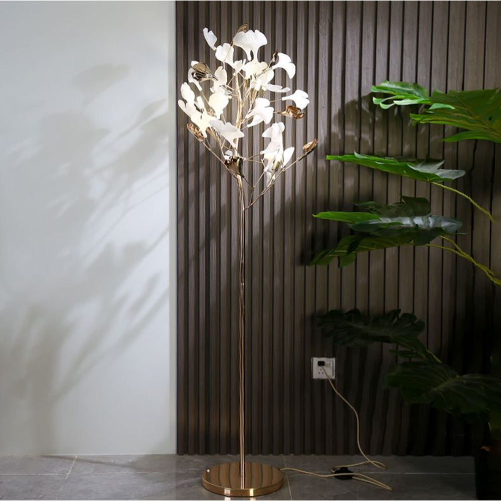 Olivia Floor Lamp Leaf Artistic, Ceramic/Metal, White/Gold, Study - Neutralighting
