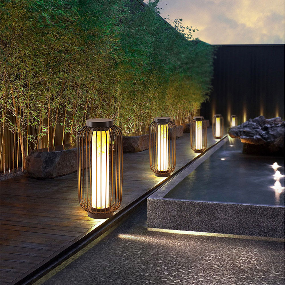 Ray Lantern Solar/Rechargeable Outdoor Floor Lamp, Brown - Neutralighting