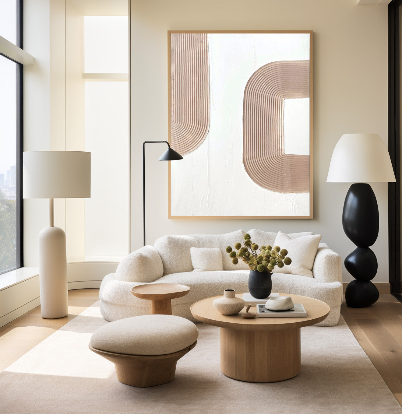 Warm Taupe Curve Shape Abstract Canvas Decor