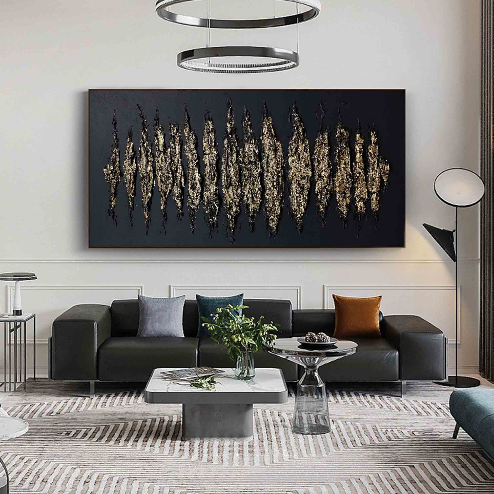 Wall Art Gold Black Abstract Strokes Modern Luxury Texture Living Room | Neutralighting