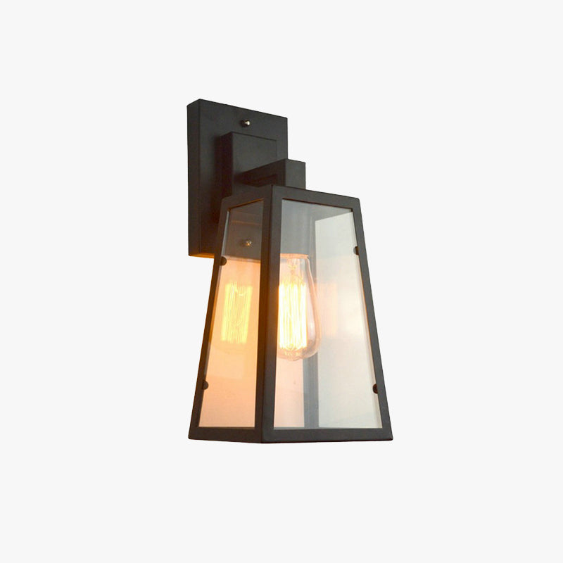 Austin Retro Black Industrial Lantern Wall Lamp, Metal & Glass - Neutralighting
