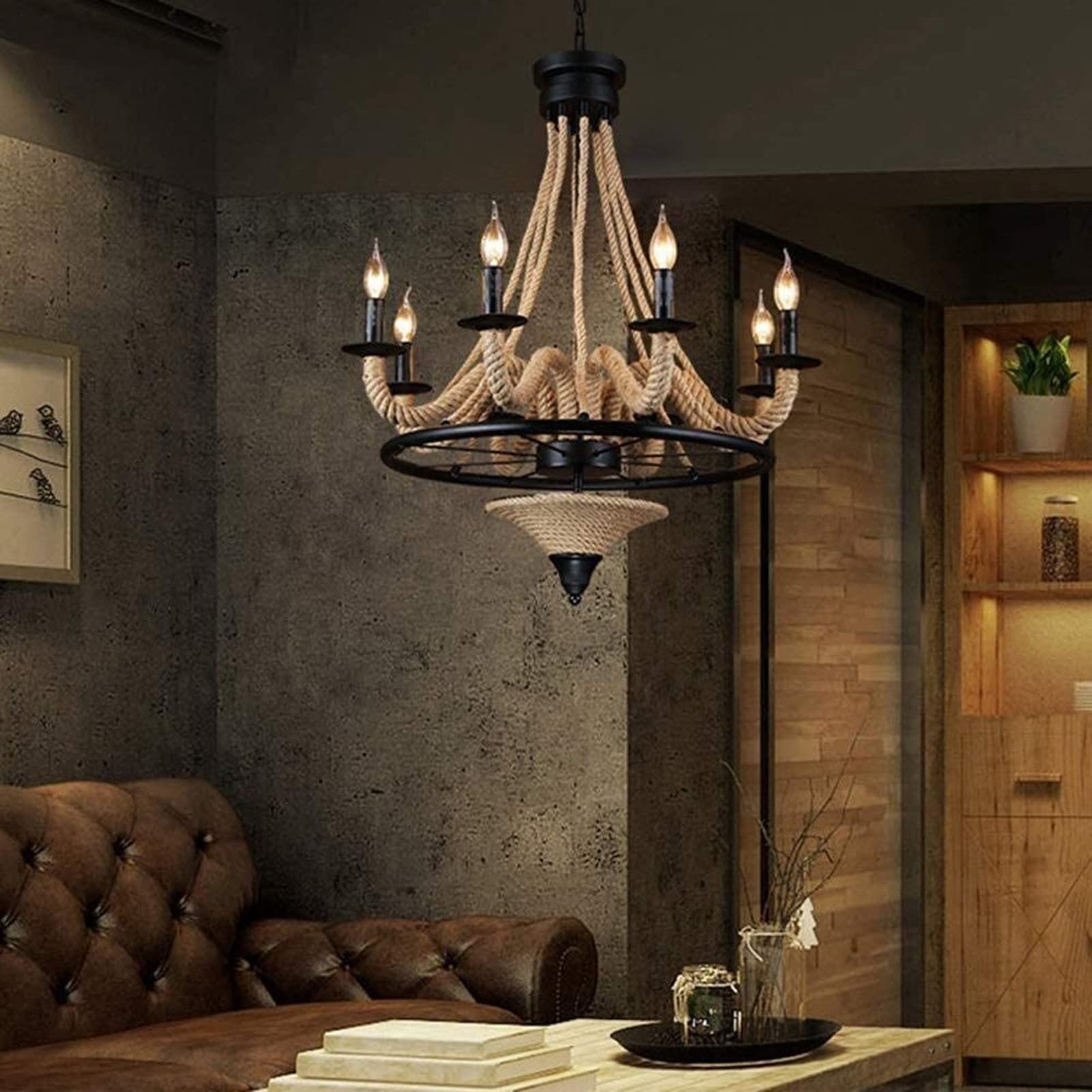 Epoch Antique LED Pendant Light Black Metal/Rope Bar - Neutralighting