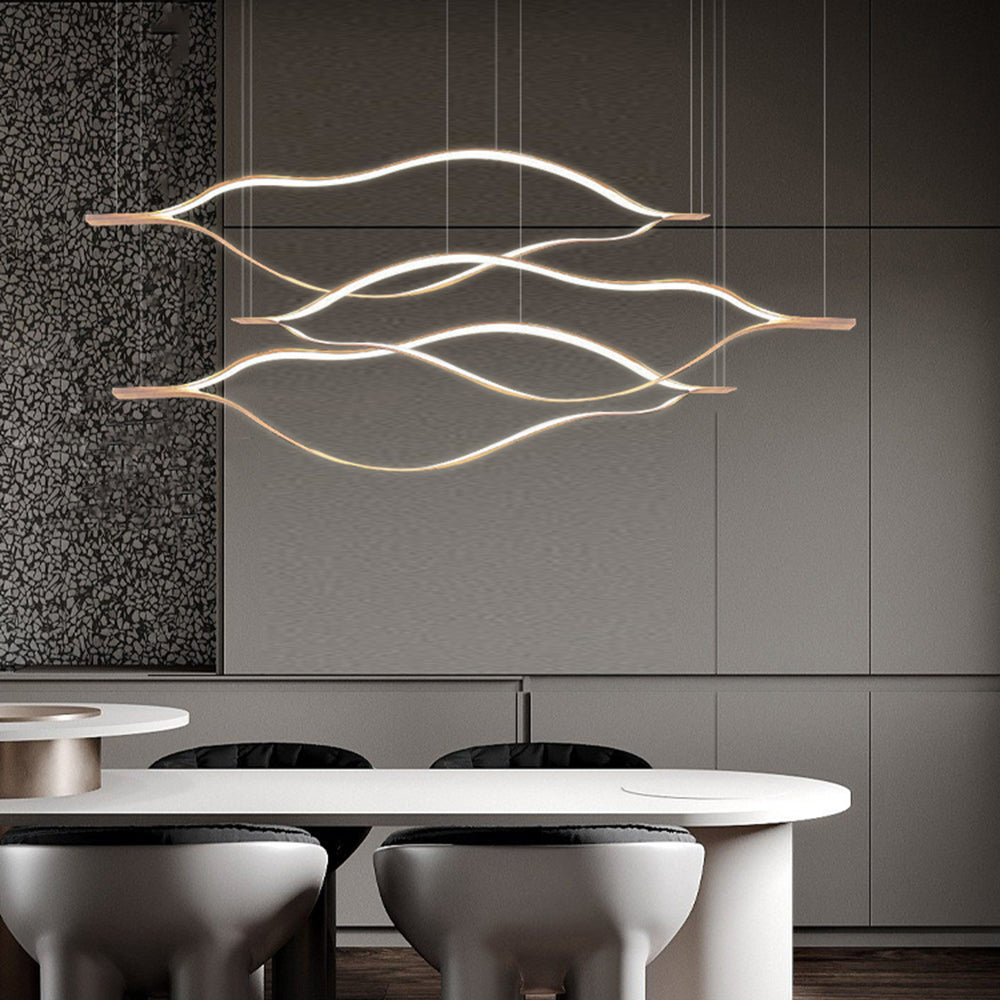 Arisha LED Linear Minimalist Wave Golden Leaf Shaped Pendant Light - Neutralighting