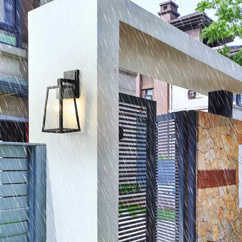 Austin Retro Black Industrial Lantern Wall Lamp, Metal & Glass - Neutralighting