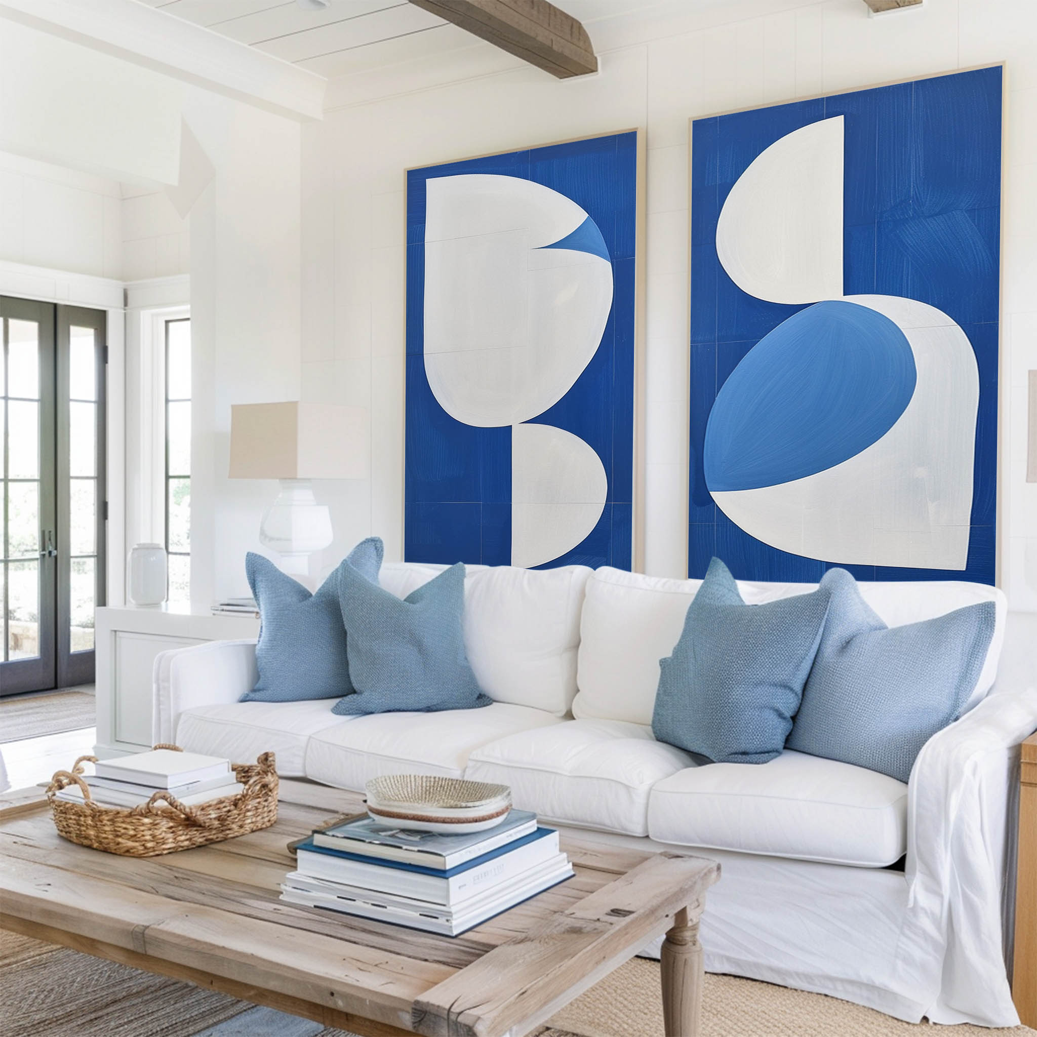 Diptych Blue Abstract Geometric Painting