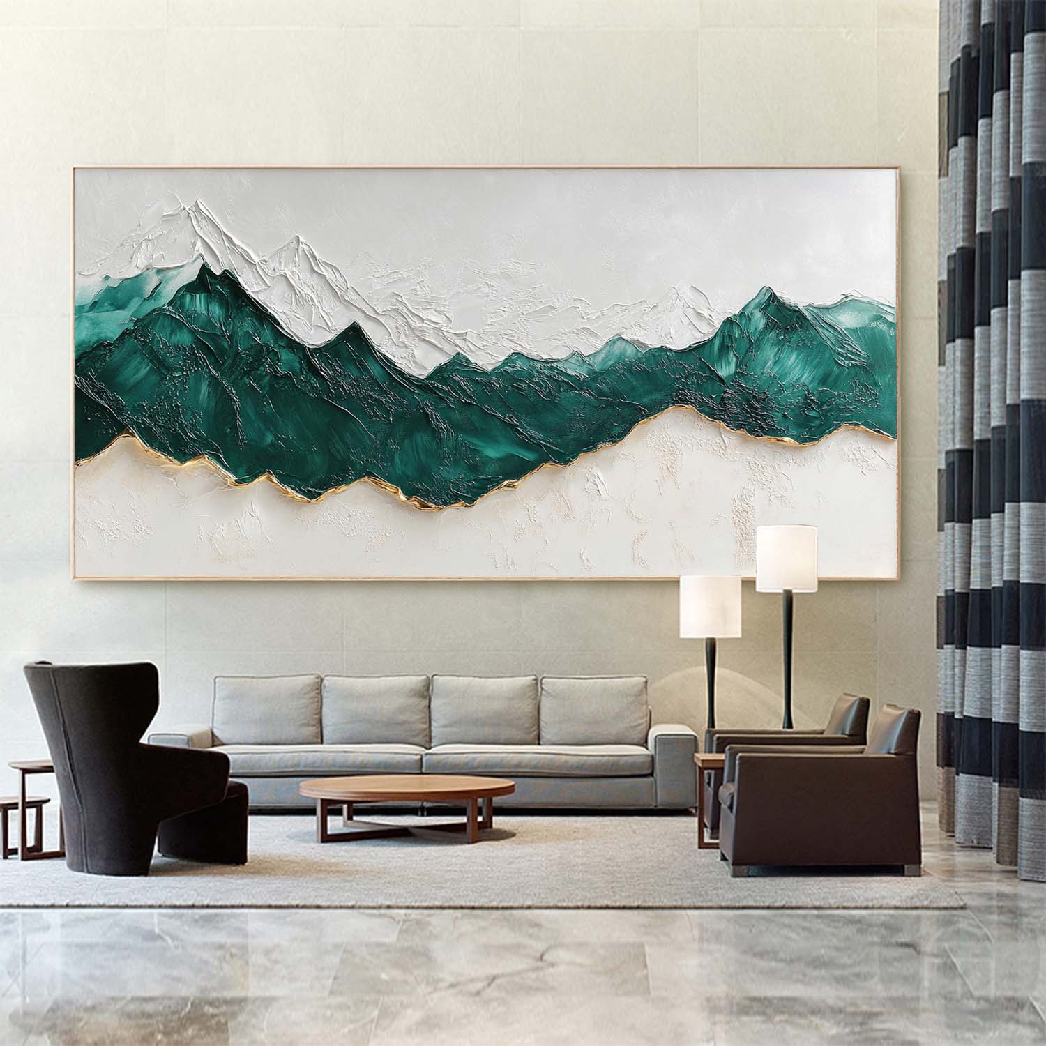 Teal Alpine Peaks Textured Painting