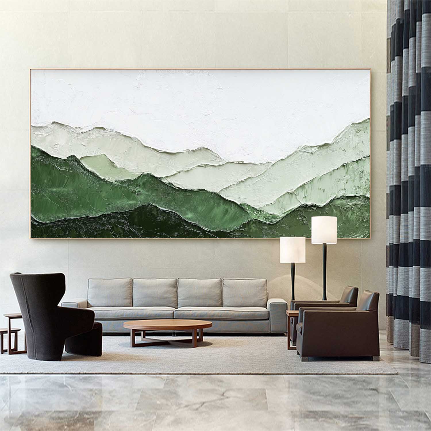 Textured Green Mountain Horizontal Canvas Art