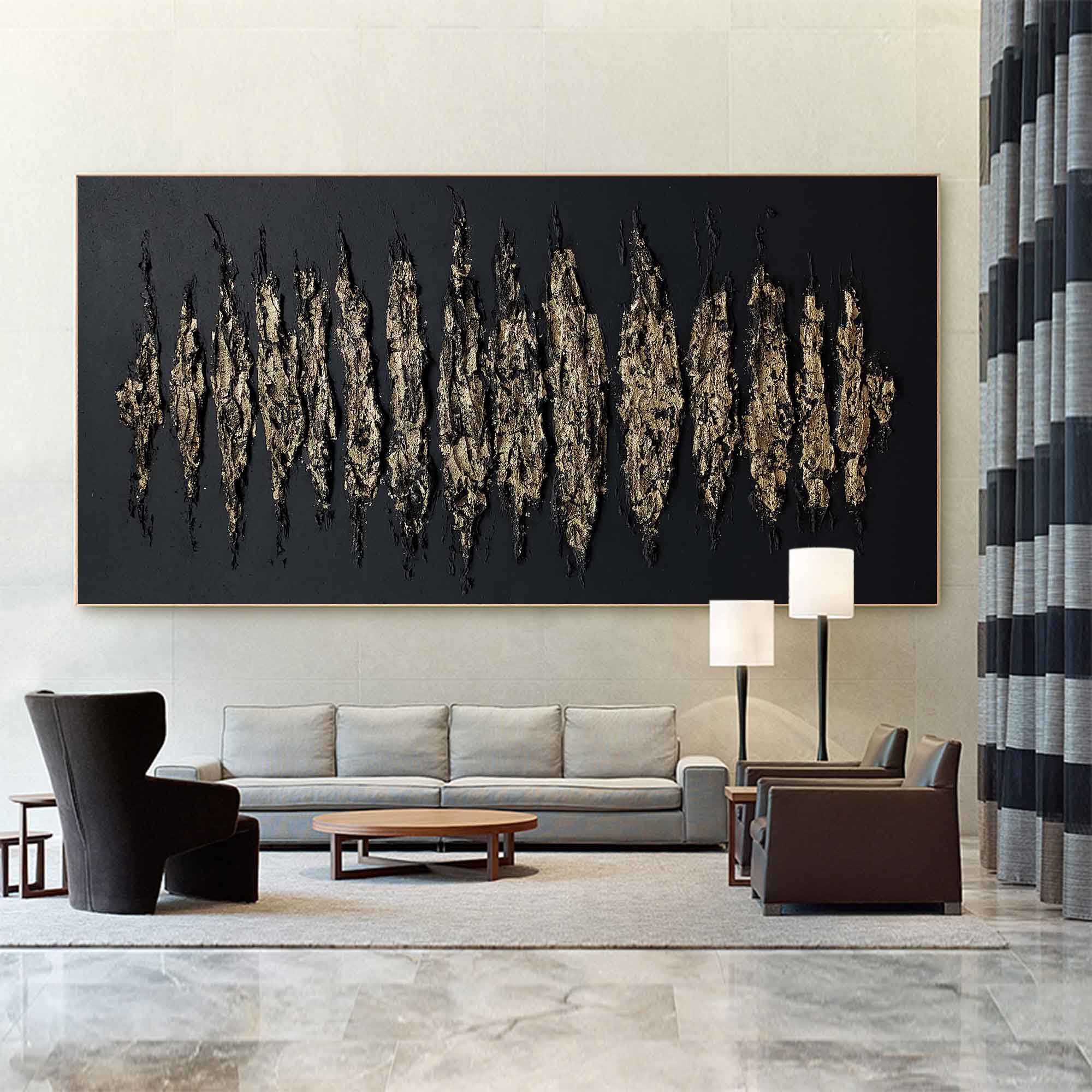 Wall Art Gold Black Abstract Strokes Modern Luxury Texture Living Room | Neutralighting