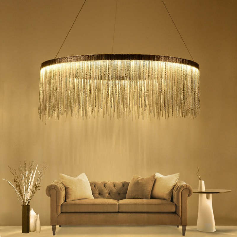 Arisha Tassel Chain Art Deco Pendant Light Silver/Gold Living Room/Hall - Neutralighting