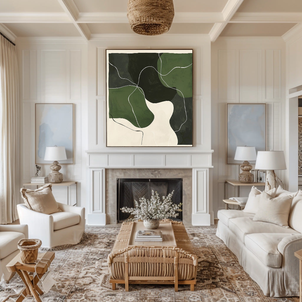 Olive Green Black Organic Painting