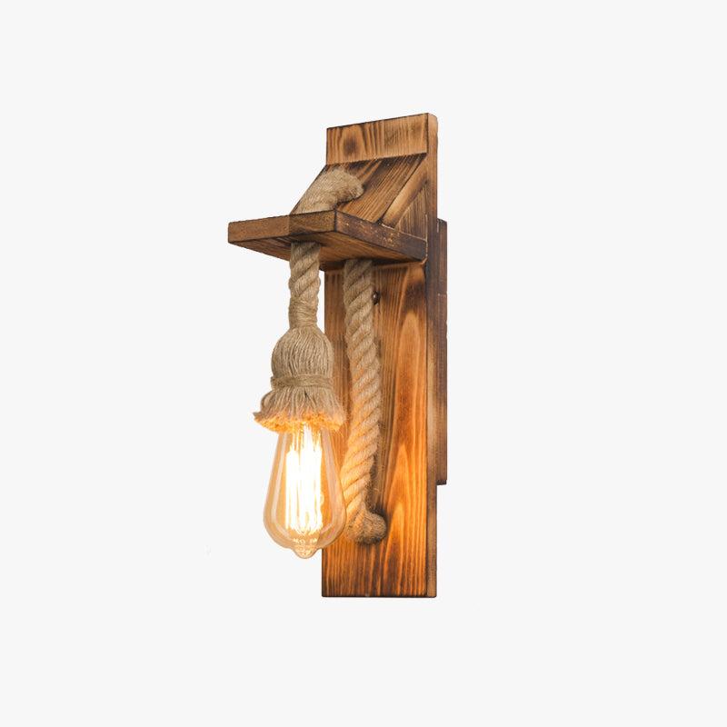 Epoch Vintage Rectangular LED Wall Light, Wood/Hemp Rope, Dining Room - Neutralighting