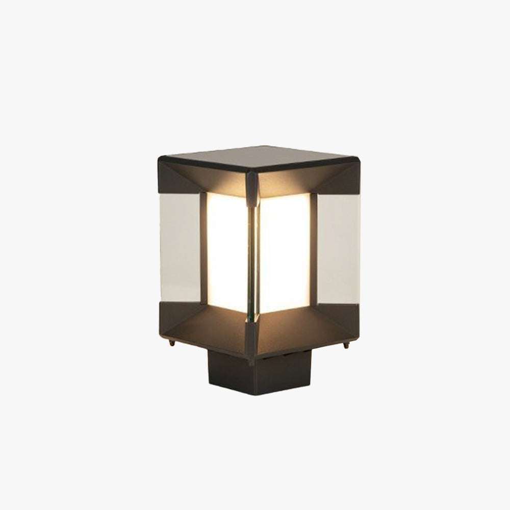 Ray Modern Rectangular Metal Glass Outdoor Lamp, Black/Black-Gold