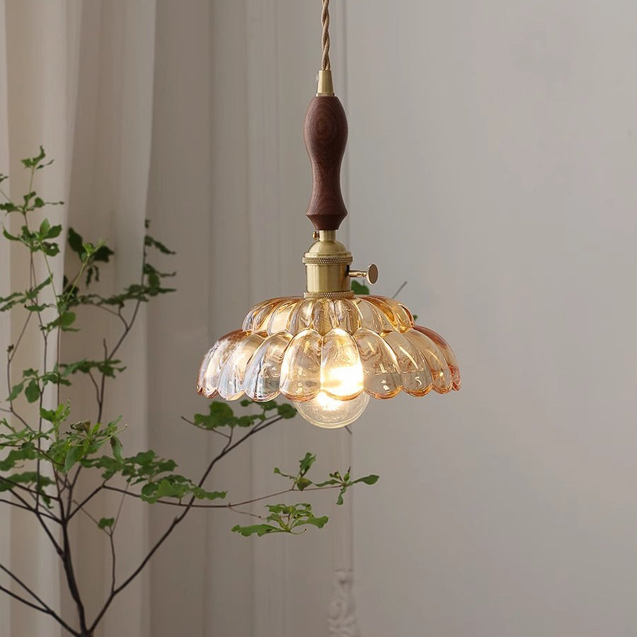 Valentina Modern LED Pendant Light Wooden Handle Metal Glass Bedroom - Neutralighting