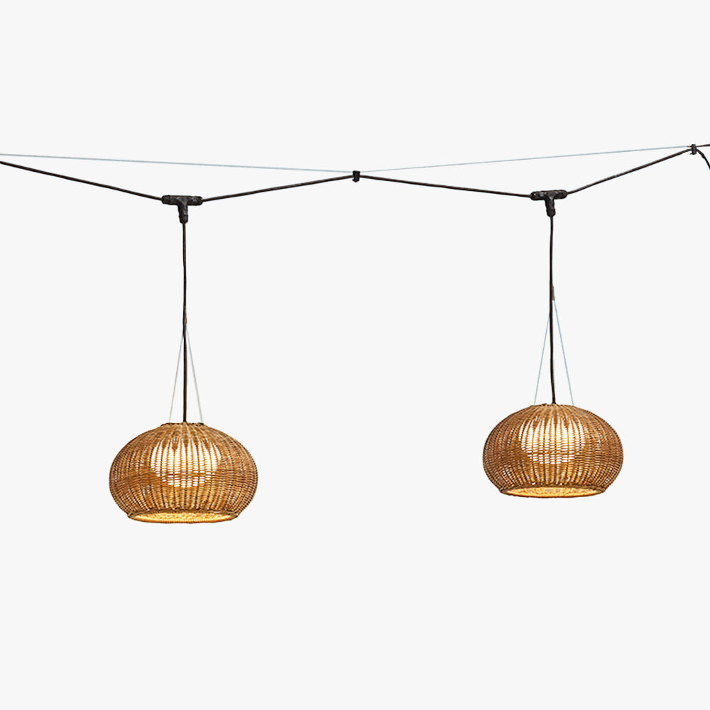 Ray Retro Lantern Gold Pendant Light, Bamboo/Acrylic - Neutralighting